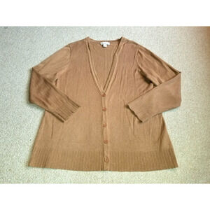 Womens Sweater-COLDWATER CREEK-brown silk blend button-down Vneck cardigan ls-XL